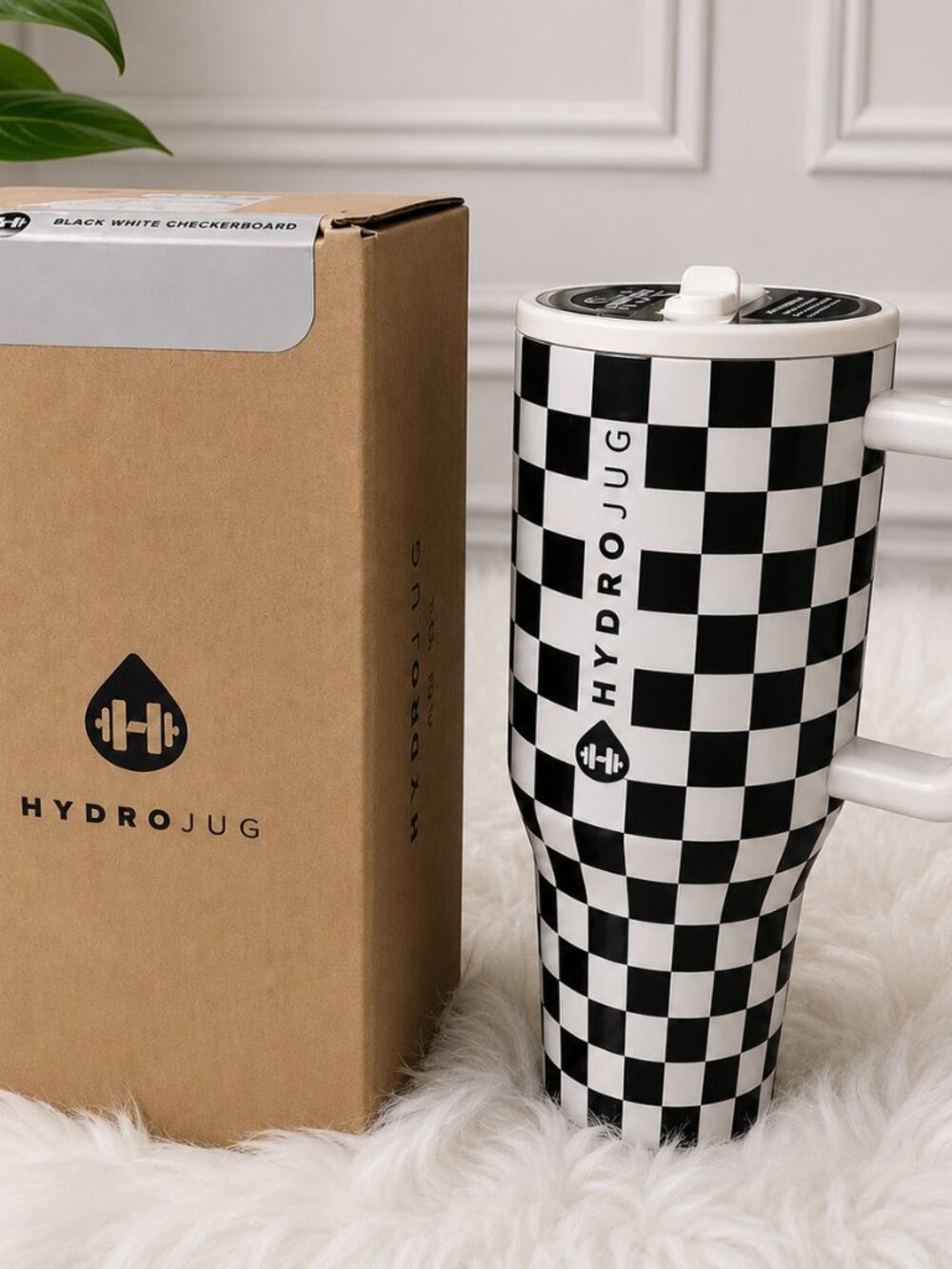 HydroJug 40oz Traveler Tumbler Black White Checkerboard NWT